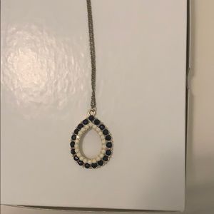 Navy and white beaded teardrop necklace
